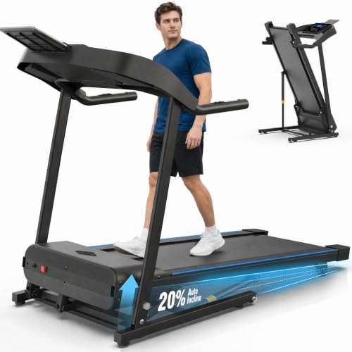 Image of ANCHEER Heavy Duty Folding Treadmill with Incline, 4.5HP Quiet Running Machine with 400 LB Capacity, Shock Absorbing Treadmill for Home Gym with LED Display, Heart Rate Monitor & Tablet Holder