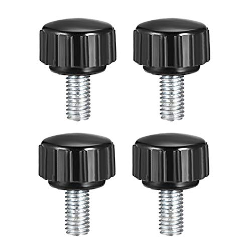 sourcing map 4pcs Knurled Clamping Knobs M5 x 10mm Metric Zinc Plated Carbon Steel Male Thread Thumb Screw on Type 16mm Plastic Round Head Threaded Hand Bolt Stud Knobs Black
