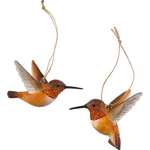 WILDLIFEGARDEN Wildlife Garden Rufous Kolibri DecoBirds 2er Set Handgeschnitzte Holznachbildung, Schlaufe und Schnur zum Aufhängen, Ornithologist zugelassene lebensechte Figur Designed in Schweden