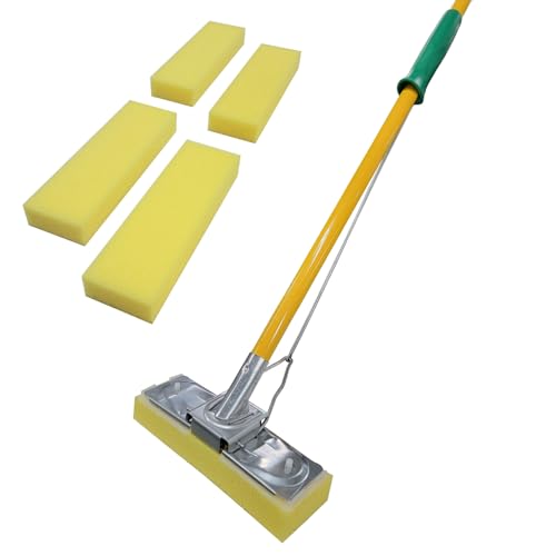 HOMEMAID 9 Butterfly Sponge Mop Handle with 4 Sponge Heads (Made in USA) Automatic Self-Wringing Durable Foam Sponge Butterfly Mop for Hardwood Tile & Kitchen Floor Cleaning