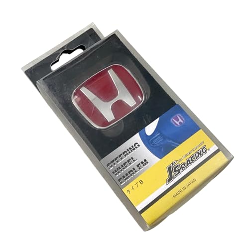 Image of RoadReligion JDM Red H Mugen Logo Emblem Set - Front Grill, Rear Trunk & Steering Wheel Badge (Pack of 3) | Type R Style OEM Replacement Logos