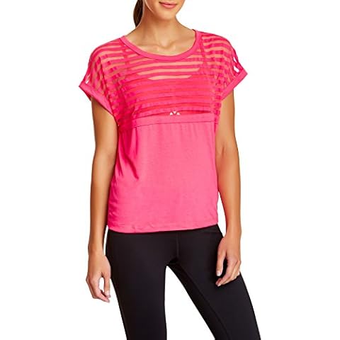 Balanced Tech Women's Burntout Stripe Crew Neck Tee - Knockout Pink - Medium Cover