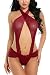 Avidlove Women Halter Lingerie Mesh Teddy Sleepwear Jumpsuit Lace Babydoll Dark Red Small