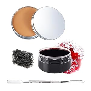 Scar Wax SFX Makeup Kit,Special Effects Scab Coagulated Fake Blood Gel & Scar Wax Makeup Kit with Spatula & Black Stipple Sponge,Halloween Special Effects Wound Modeling Skin Wax Zombie Makeup Kit
