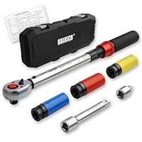 Hairich Drehmomentschlüssel Auto 1/2 Zoll, 40–210 Nm, TÜV Süd GS geprüft, 6-tlg. Drehmomentschlüssel Set mit 125 mm Verlängerung, 1/2-3/8 Adapter & 3 Stecknüssen – Für Reifenwechsel & Motorrad