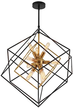 artika Imperium Modern Mid-Century Chandelier Black and Gold (Aged Brass) Kitchen Light Fixture, Geometric Pendant Light for Dinning Room - Bulb Not Included