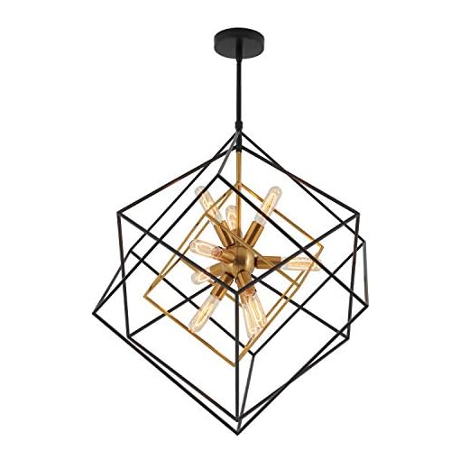 artika Imperium Modern Mid-Century Chandelier Black and Gold (Aged Brass) Kitchen Light Fixture, Geometric Pendant Light for Dinning Room - Bulb Not Included