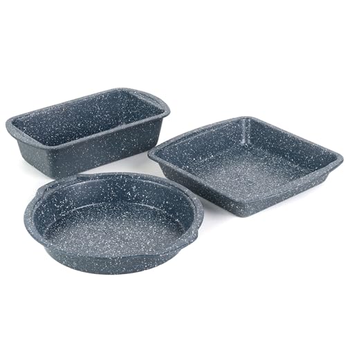 Russell Hobbs COMBO-5438 Nightfall Stone 3-Piece Bakeware Set – Non-Stick Round Cake Tin, Square Baking Tin and Loaf Pan, Carbon Steel Ovenware, Easy to Clean, Ideal for Cakes, Desserts, and Bread