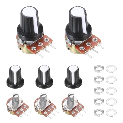 sourcing map 5Pcs WH-148 Potentiometer 3Pins B10K Ohm Linear Taper Rotary Potentiometer XH2.54 Variable Resistor Potentiometers with 5 Plastic Knobs for Audio Equipment, DIY Electronics