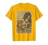 Vintage Japanese Giant Tiger Fighting Dragon Asian Ukiyo-e T-Shirt, Men, Golden Yellow, X-Large