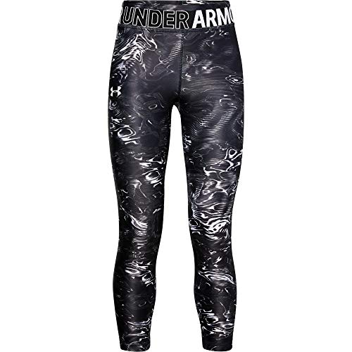 Under Armour Girls' Armour HeatGear Print Novelty Crop Leggings , Black (003)/Halo Gray , Youth Medium