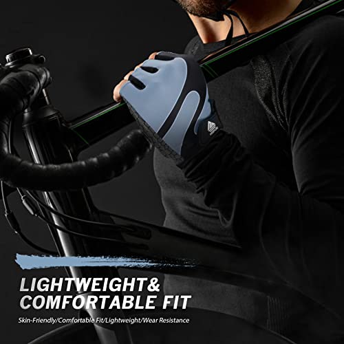 HTZPLOO Bike Gloves - Cycling & Biking Gloves for Men & Women with Anti-Slip, Shock-Absorbing Pad, Light Weight, Nice Fit, Half Finger (Grey, Large)