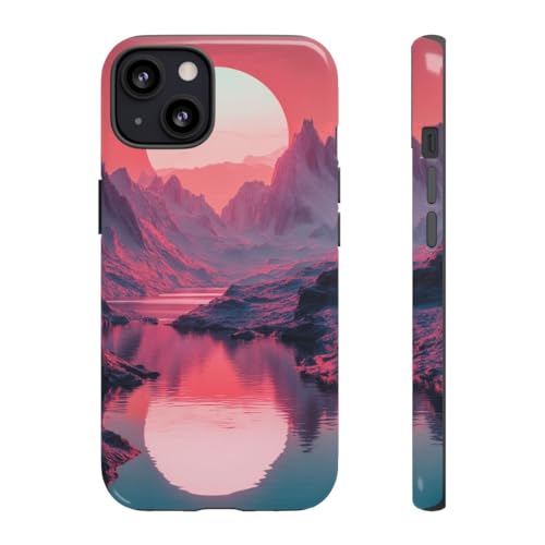 Coque iPhone 13 rigide et brillante protection antichoc motif paysage de montagne haut de gamme