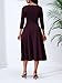 PerZeal Women's Caual Midi Dress 3/4 Sleeve Crewneck A-line Swing Dress for Women with Belt for Wedding Guest & Cocktail Party Burgundy XX-Large