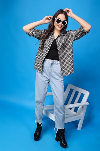 Image of POPWINGS Casual Checks Print Shirt for Women | Cotton Full-Sleeves Women Shirt | Summer Shirt for Women | Stylish Shirt for Women