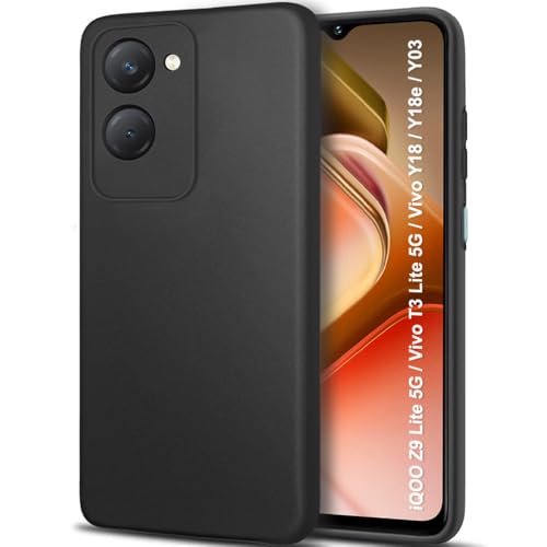 Image of TheGiftKart Sleek Back Cover Case for iQOO Z9 Lite /Vivo T3 Lite 5G / Y18 / Y18e / Y03 / Y28s / Y37 | Slim Fit Protective Design | Camera Protection Bump | Soft Matte Silicon Cover (Silicone, Black)