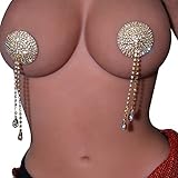 Riymusry 2Pcs Rhinestone Body Jewelry Festival Round Nipple Stickers Rhinestone Breast Cover Shiny Crystal Chest Stickers Accessories Jewelry for Women Gold