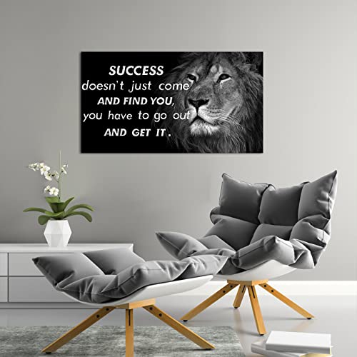 Artsbay Lion Wall Art Canvas Black And White Motivational Animal Painting Pictures With Success Quote Poster Canvas Prints Framed Artwork For Kids Living Room Bedroom Office Decoration Large #TOP4