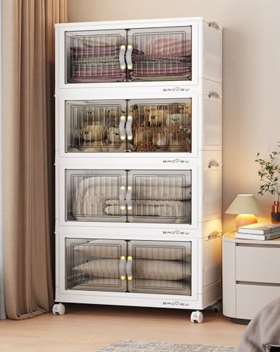 Image of BROVIEW 240Qt Stackable Storage Bins with Lid for Home Dorm, 4Pack White