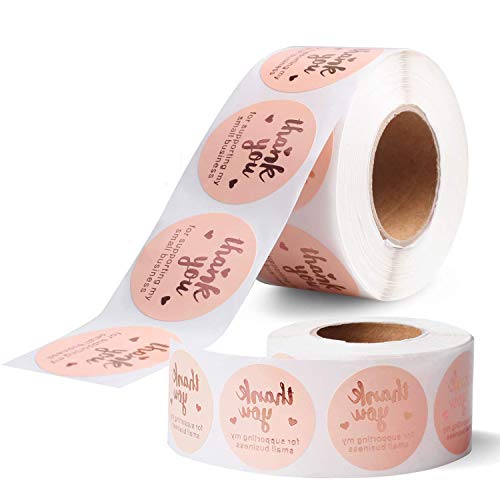 Pegatina de agradecimiento JIELUO con texto en inglés Thank You for Support My Small Business para sellar, decoración (2 rollos, 1000 pegatinas)