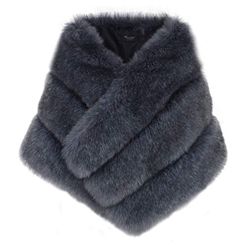 Elfjoy Luxury Faux Fox Fur Long Shawl Cloak Cape Wedding Dress Party Coat for Winter (Fox-silver)