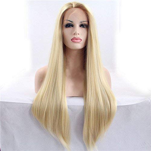 Blonde Long Straight Synthetic Lace Front Wigs for Women Long Blond Lace Wig with Baby Hair Glueless Heat Resistant Fiber Hair Cosplay Party Wig 24inch Lace Wig - Image 2