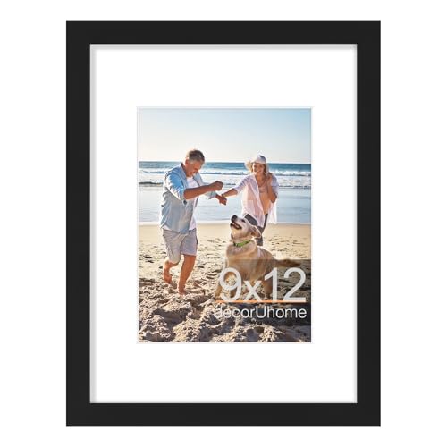 decorUhome 9x12 Picture Frame, Display Pictures 6x8 with Mat or 9x12 without Mat, Wall & Tabletop Display Photo Frame, Black, 1 Pack