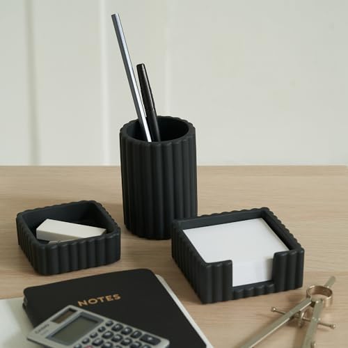 KIBAGA Modern Aesthetic Desk Accessories Set of 3 - Stylish Concrete Organizers for Pens & Office Supplies - A Cute and Functional Addition to Your Workspace Decor - Image 3
