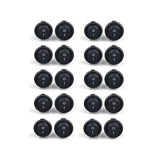 20Pcs Round Rocker Switch Set, 2 Pin SPST ON/OFF Small Black Boat Rocker Switch, 15mm Mount Diameter Toggle Switch for Household Appliances