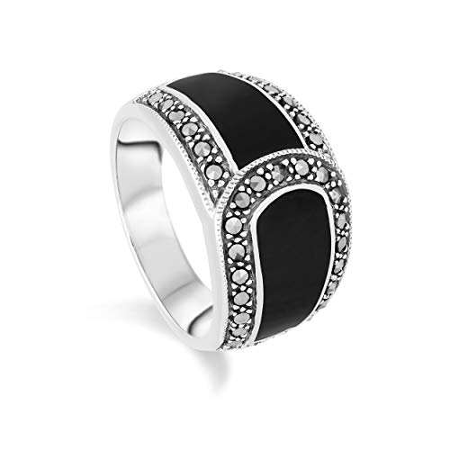 Image of Gemondo USA 925 Sterling Silver Black Enamel & Marcasite Ring Size 5, 6, 7, 8, 9, and 10