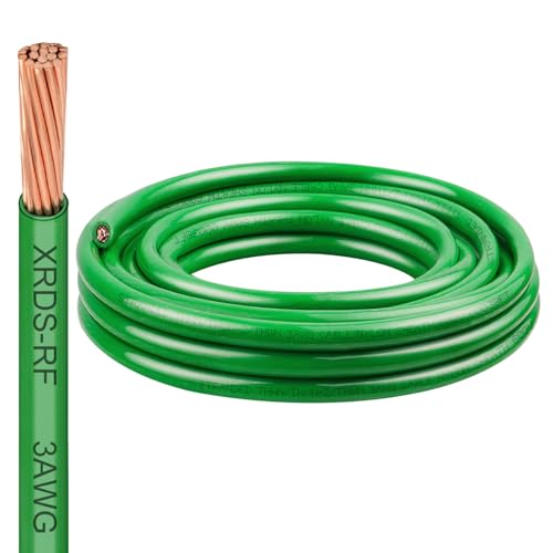 Image of XRDS -RF 3 AWG THHN Stranded Bare Copper Wire, 10FT Green Grounding Wire, 600V Rated Building Wire Ideal for Panel Wiring, Grounding, Lighting Circuits, Control Systems