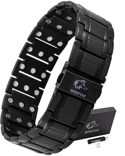 Bracelet Magnetique Homme PREMIUM, Titane, Le Plus Puissant du marché, Bijou Aimanté Inoxydable, Ultra Résistant, 60 Aimants en Néodyme de Terre Rare,...
