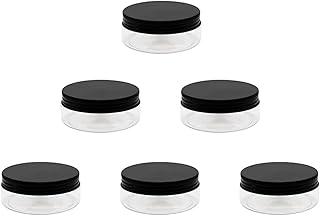 6 قطعة برطمان بلاستيك لون ابيض شفاف حجم 50 ملي - قطر 7 سم - غطاء لون اسود و طبه بلاستيك - فوارغ بلاستيك عالي الجودة لاعادة التعبئة برطمان تخزين علب دائرية