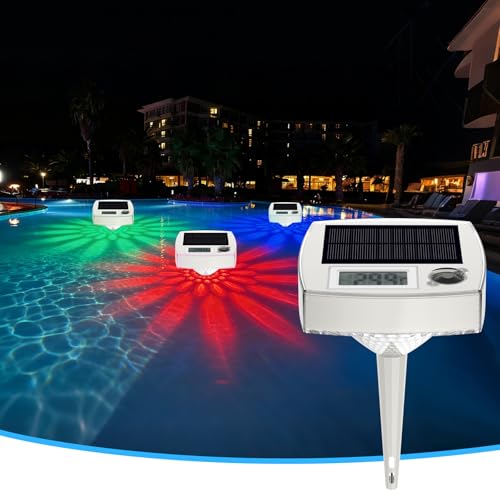 Solar Poolthermometer Digitales, Schwimmend Thermometer mit LCD Bildschirmen, Pool Thermometer mit 8 dynamischen Lichteffekten, IP68 Wasserdicht Digital Thermometer für Pool, Teich Weiß