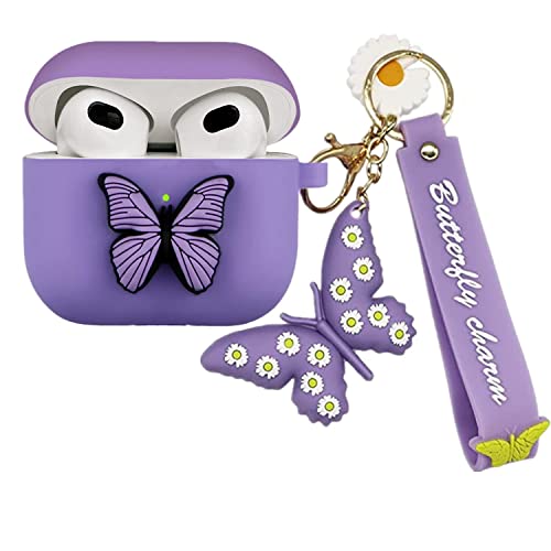 Yqg Compatible With Airpods 3Rd Gen 2021 Case Cover, Cute 3D Butterfly Fashion Cartoon Liquid Silicone Kids Teens Cases With Fun Cool Keychain For Apple Airpods 3Rd Generation Charging Case (Purple) #TOP11