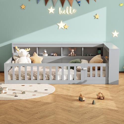 Hmdpoo Cama Nido 90x200cm con Almacenamiento Lateral, Somier Incluido, Tablero de Partículas, Gris