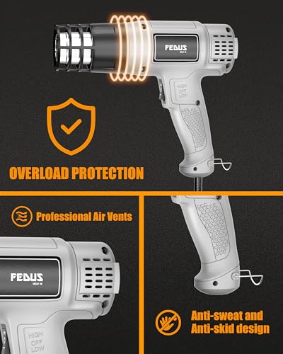 Image of FEDUS FLARE 1800W Heavy Duty Hot Air Gun Machine, Dual Temperature Copper Motor Heat Gun for industrial use Epoxy Resin Art, Shrink Wrapping, Mobile Repair,Paint Removal Drying, Craft,PVC Pipe Bending