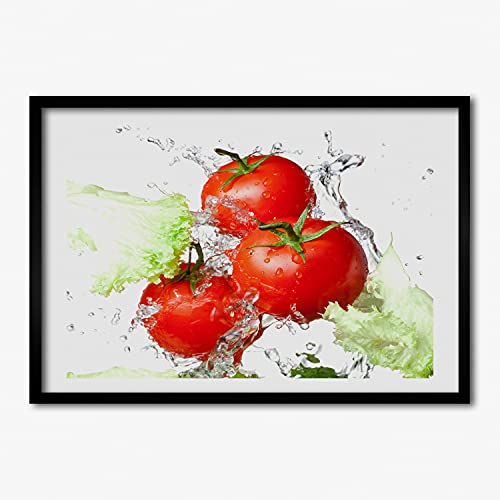 Peinture photo tomates et laitue sous cadre en bois moderne 70x50