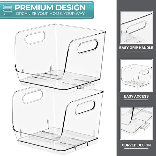Sorbus Stackable Storage Bins Open Front, Clear Stackable Storage Bins, Pantry Bins for Storage and Organization, Acrylic Stackable Bins for Kitchen, Clear Pantry Organizer Bins (Small Square 6 Pack) by Sorbus - Image 6