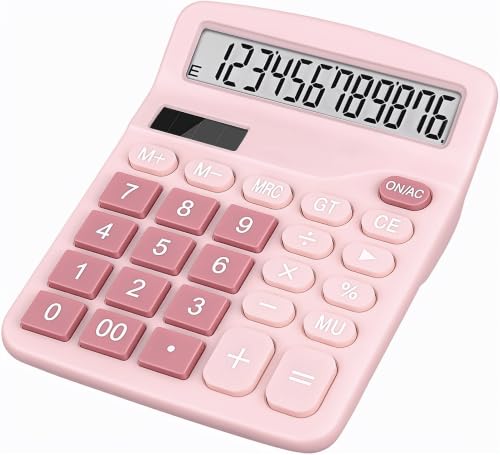 DANRONG Cute Pink Desktop Calculator with Big Buttons, Dual Power Source, Solar and Battery, Large Display Screen - Perfect for Office, Teachers, and Students (Pink)