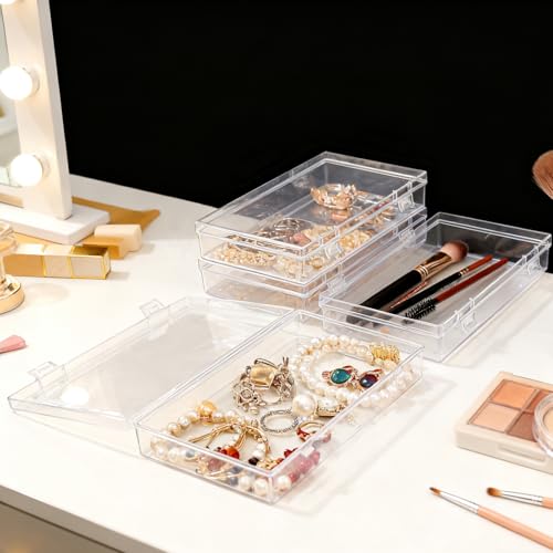 Image of 4 Pack Rectangular Clear Plastic Storage Containers | 7.87 x 4.72 x 1.38 inch, Hinged Lid, For Beads and Small Craft Items