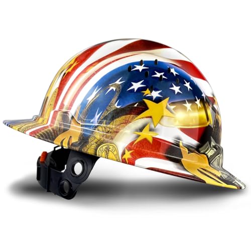 SAFEBUILDER SBD-G1C Construction Full Brim Safety Helmet HDPE Hard Hat Vented Hardhats Sunshade Carbon Fiber Pattern Industrial Work Certified ANSI/ISEA Z89.1 (A-Flag-Full Brim Hard Hats)
