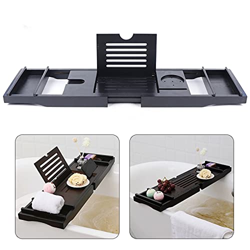 Plateau de baignoire bambou noir réglable pour sécuriser vos objets - 2