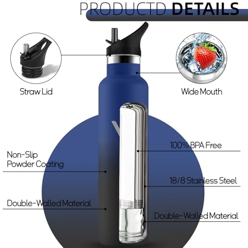 Grsta Borraccia Termica 1litro, Borraccia Acciaio Inox con Cannuccia, Riutilizzabile Bottiglia Termica Senza BPA, Senza Perdite Borraccie, Borracce Termiche per Sport, Campeggio, Corsa - Immagine 1