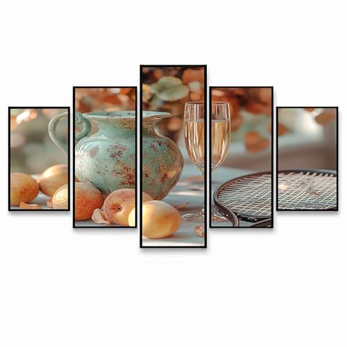 Diamond Painting Raqueta de tenis, 5 Pack Kit Pintura de Diamante, 5D Pintar por Numeros Champán para Diamante, 5D DIY Diamond painting para Cuadros Decoracion Salon Modernos Regalo Mujer GYZH-0024