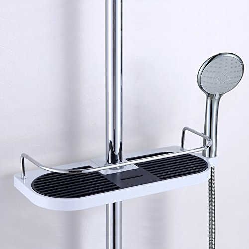 Shower Shelf, Bathroom Storage Shelf Copper Solid Guardrail No Punching Required Lifting Rod Tray Snap-on Shower 18-25mm