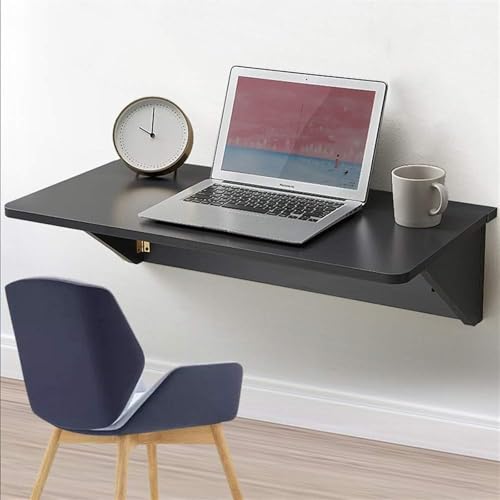 Table murale gain de place en bois massif, console rabattable noire