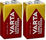 VARTA Piles Pile Bloc 9V, Lot de 2, Longlife Max Power, Alcaline, pour détecteurs d'incendie, détecteurs de fumée, Microphones