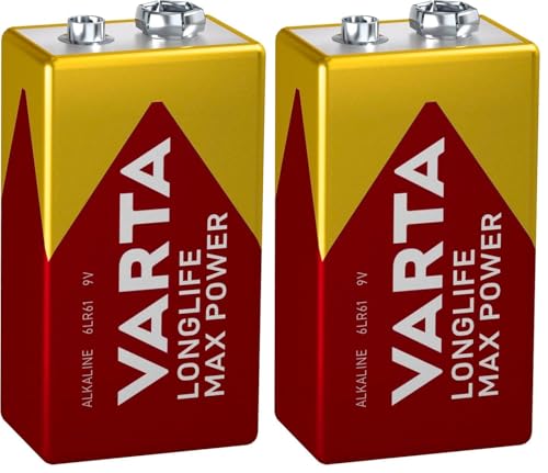VARTA Batterien 9V Blockbatterie, 1 Stück, Longlife Max Power, Alkaline, für Rauchmelder, Brand- & Feuermelder, Mikrofon (Packung mit 2)