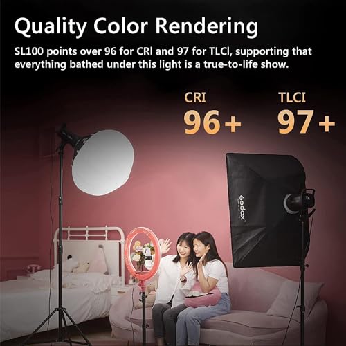 Image of Godox SL100Bi 100W Bi-Color LED Video Light - 32,100 Lux@1M, 2800K-6500K, CRI 96+, TLCI 97+, Bowens Mount, 11 FX, App & Remote Control, Silent Studio Bright Lighting for Video & Photography
